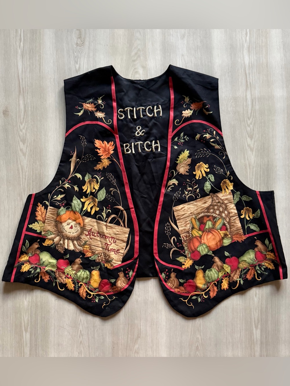 Vintage Season of Harvest Autumn Vest Stitch And B*tch Embroidered *see pics